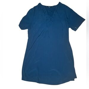 MADEWELL Novella Lace-Up Navy Dress F5383 Sz Xl Shift Short-sleeve